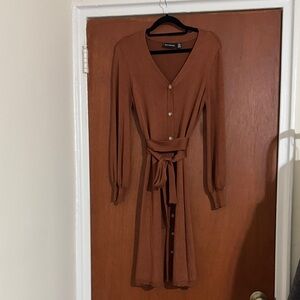 Nina Leonard Brown Long Sleeve Dress